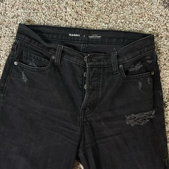 Old Navy Slouchy Straight High-Rise Black Relaxed Jeans Classic Style - Picture 2 of 4